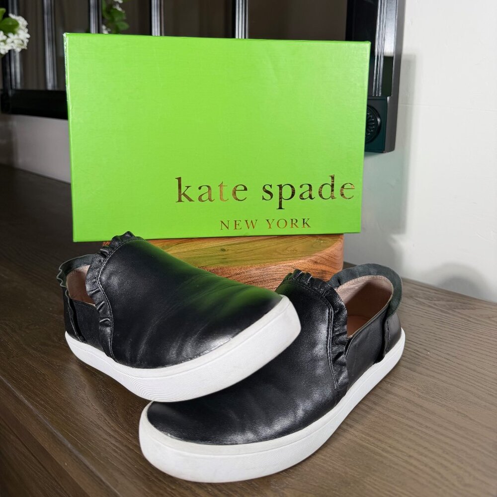 Kate Spade New York Black Leather Slip-On Sneakers – Size 7 (Run Big)